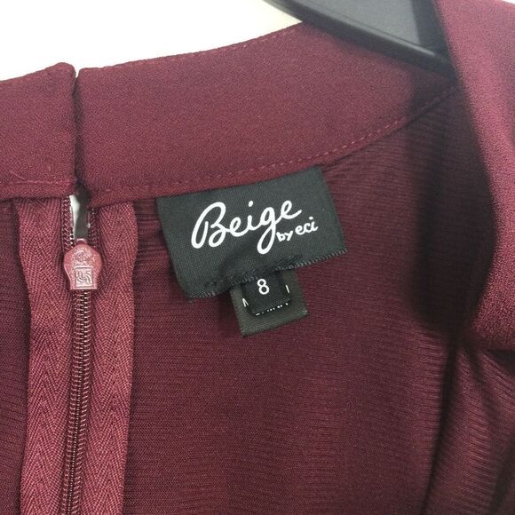 ECI Beige New York Womens Bell Sleeve Fit & Flare Dress Wine Size 8 NWT - Picture 4 of 9